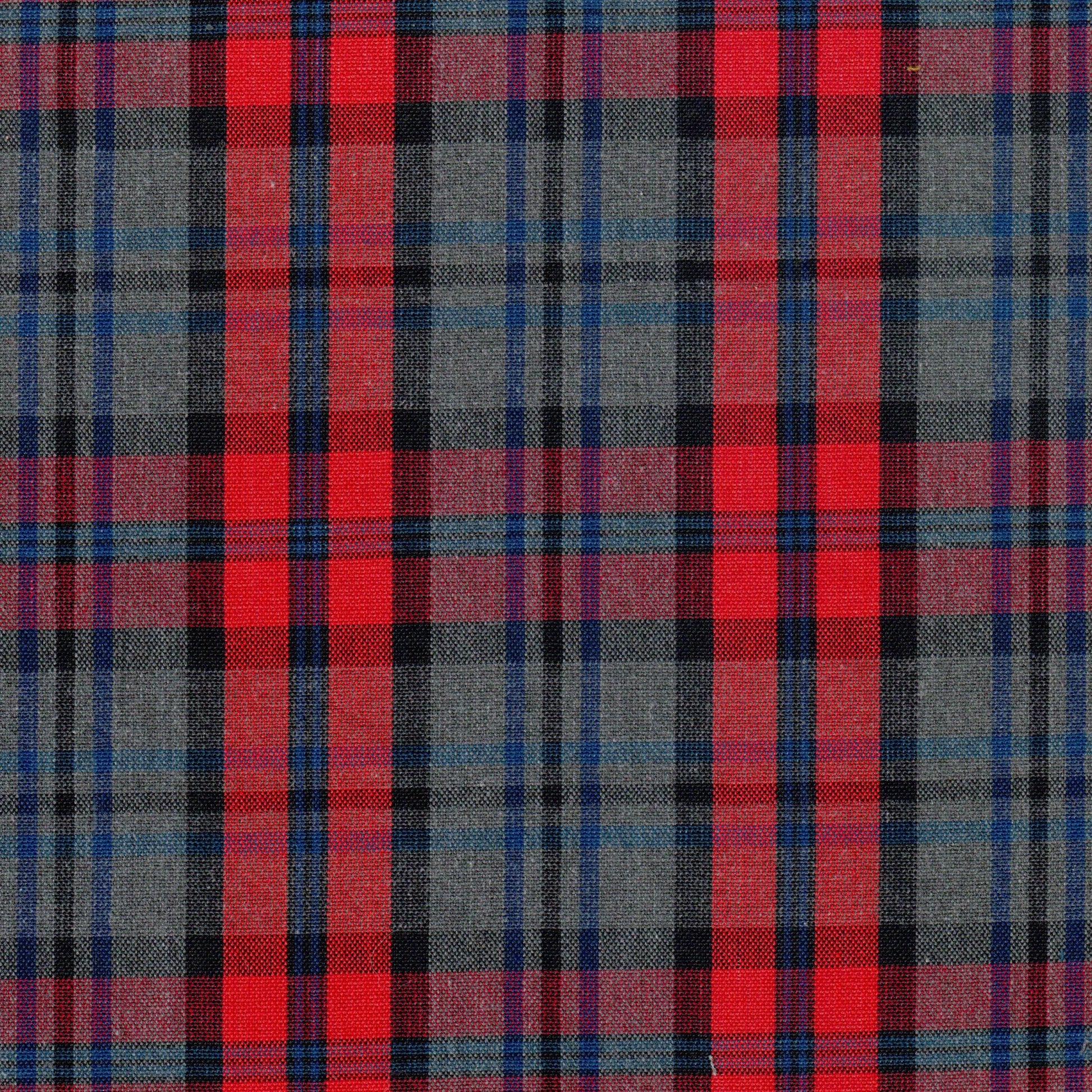 Tela Dacron 13014098 SchoolLine jaspeada en rojo y negro con gris y azul; ideal para uniformes escolares e institucionales.