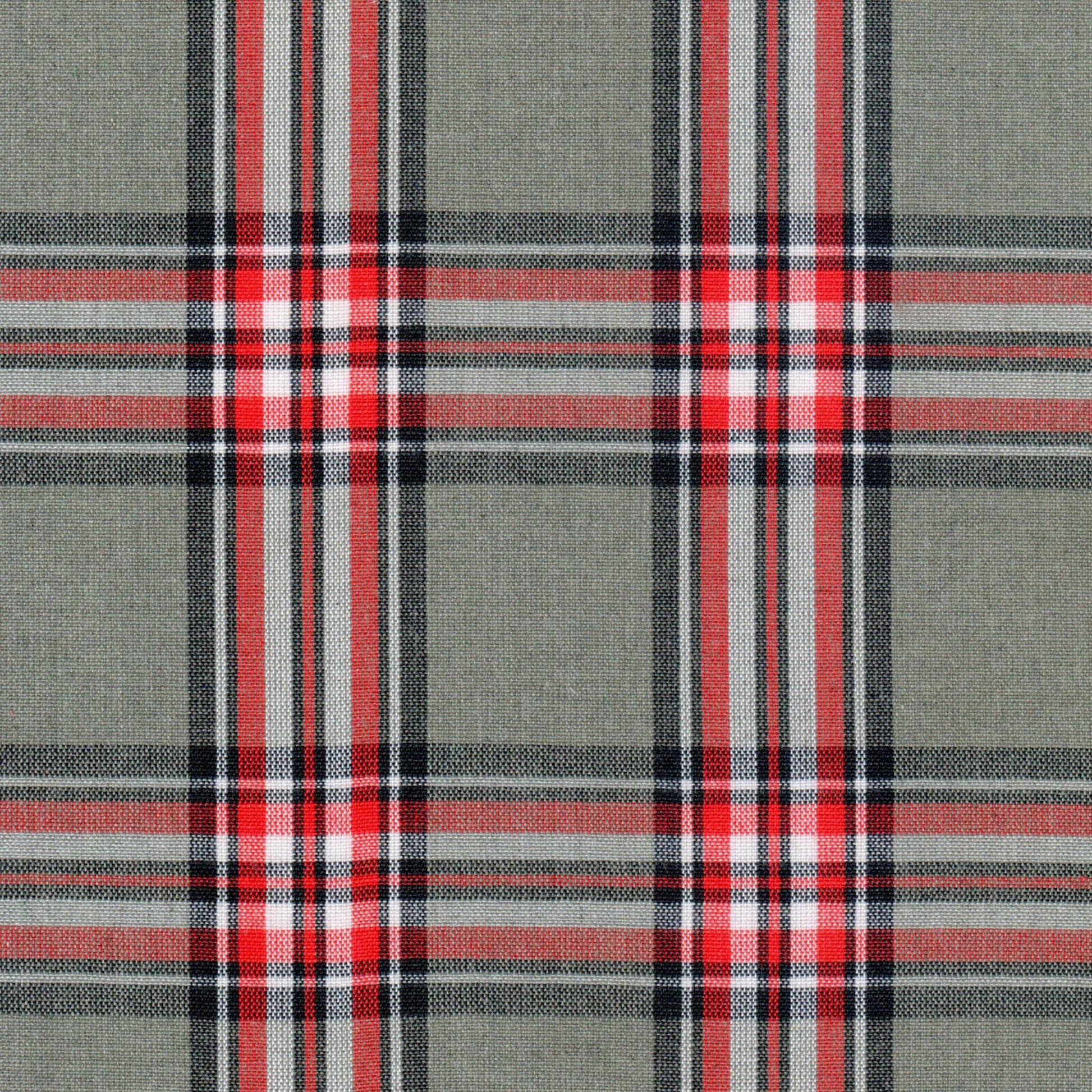 Tela 13014103 Dacron uniforme jaspeado a cuadros gris, rojo y blanco; ideal para uniformes escolares.