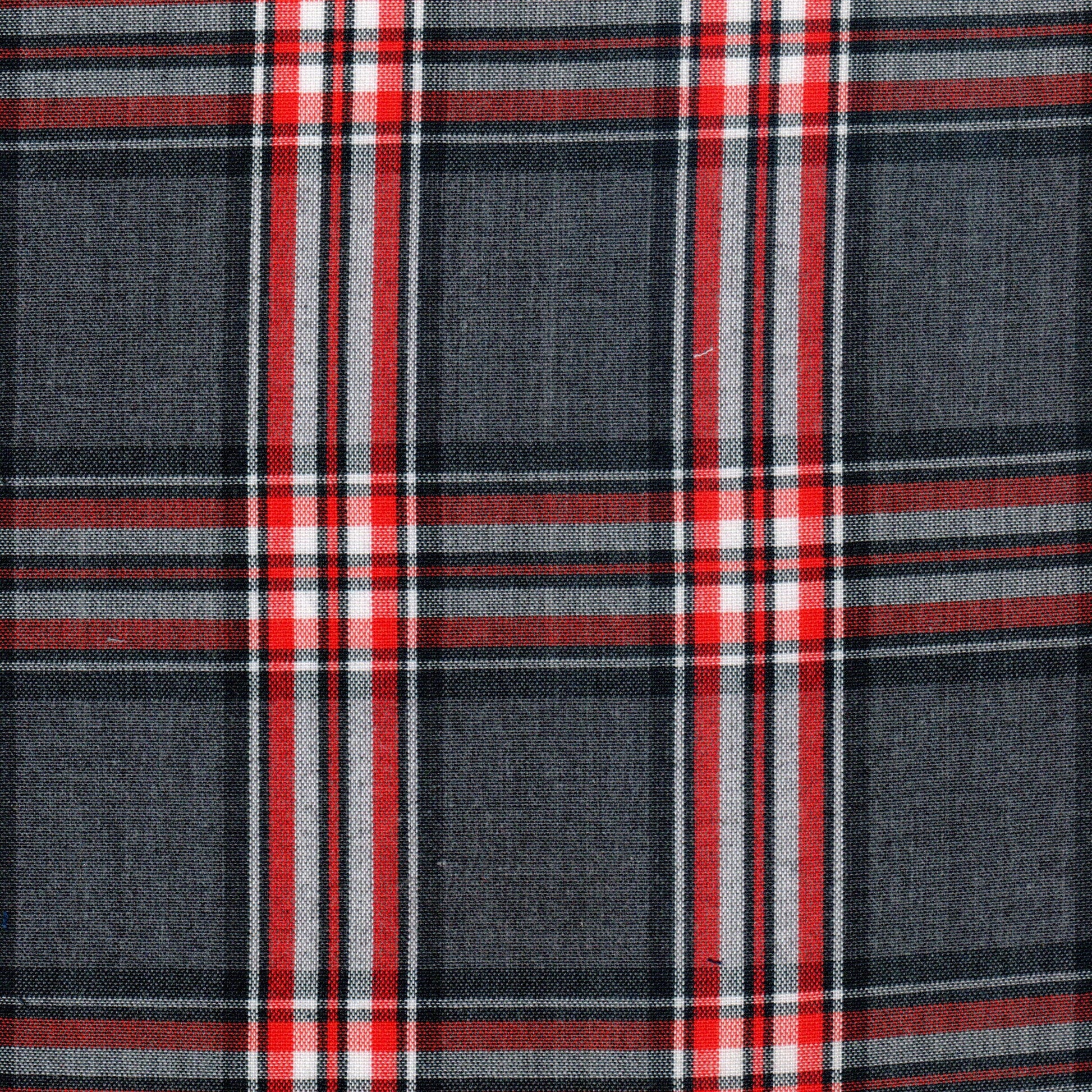 Tela Dacron azul marino con listones rojos y blancos en tartán, ideal para uniformes escolares e institucionales, SchoolLine.