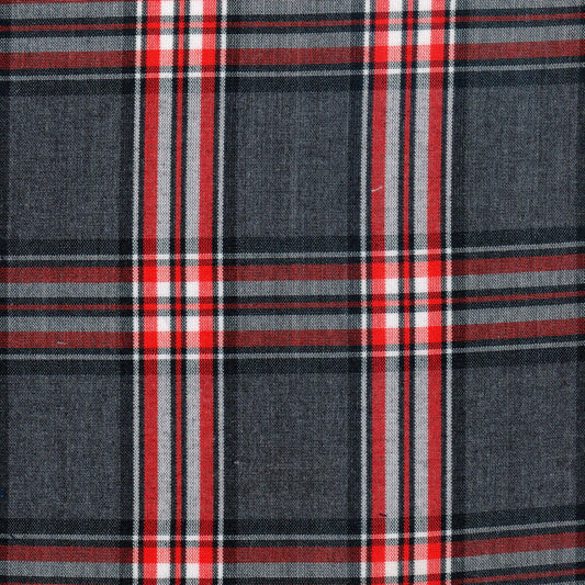 Tela Dacron azul marino con listones rojos y blancos en tartán, ideal para uniformes escolares e institucionales, SchoolLine.
