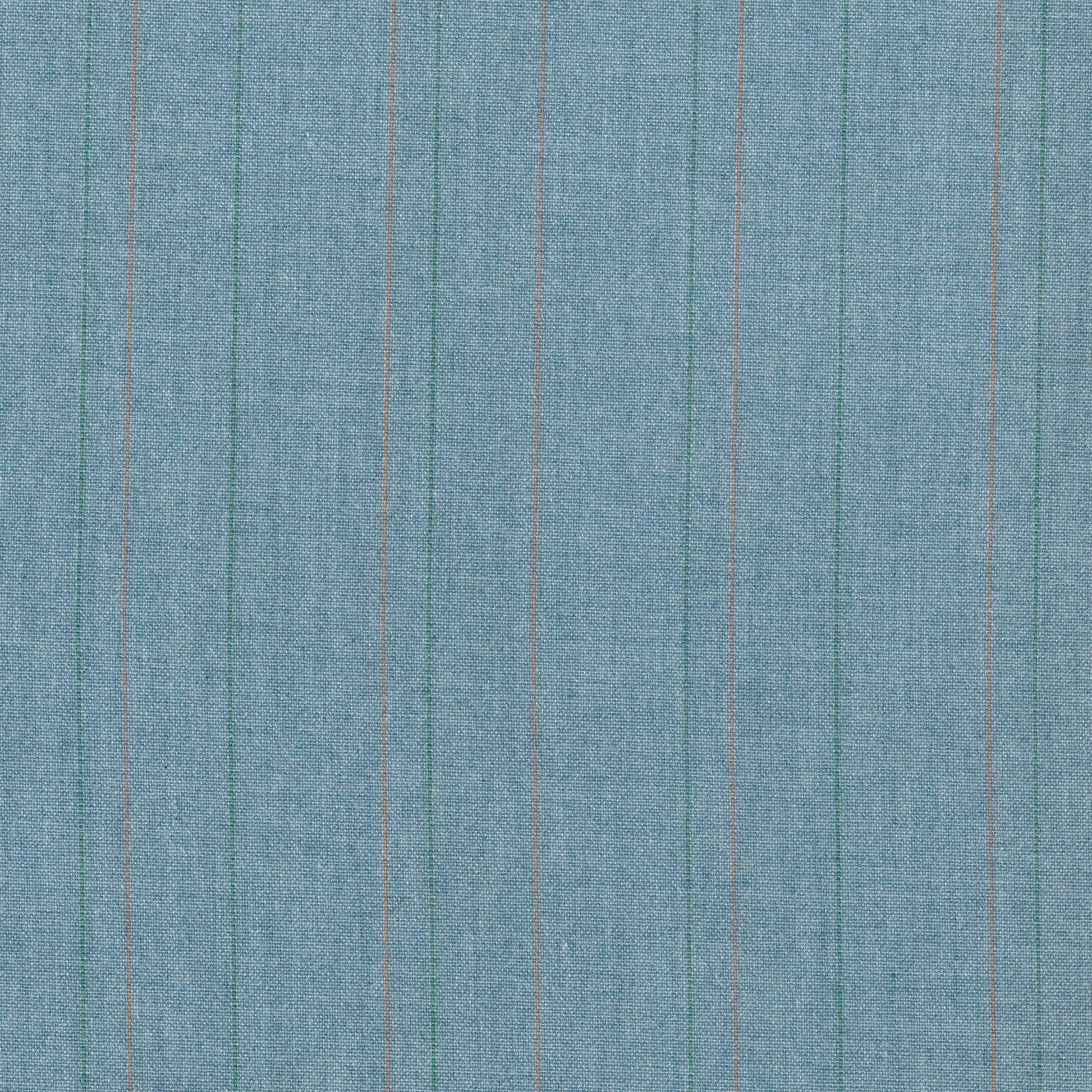 Tela 13018007 SchoolLine; jaspeado azul con líneas verdes y naranjas, ideal para uniformes escolares e institucionales.