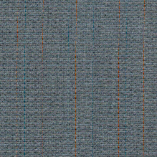 Tela jaspeada gris azulado con líneas azules y naranjas; ideal para uniformes escolares e institucionales, SchoolLine.