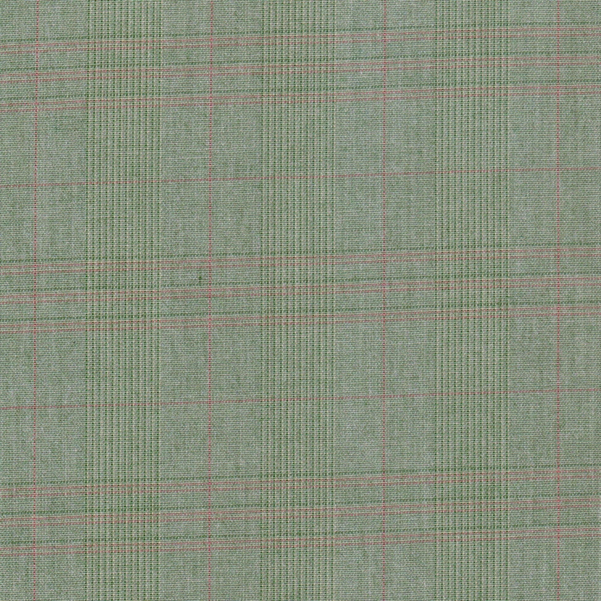 Tela 13018507 SchoolLine: jaspeada verde con líneas rojas estilo plaid, ideal para uniformes escolares.