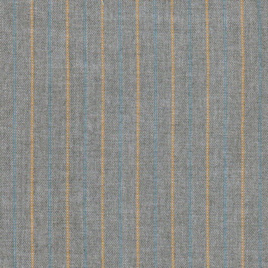 Tela SchoolLine 13018520 jaspeada gris con rayas verticales naranja y azul; ideal para uniformes escolares e institucionales.