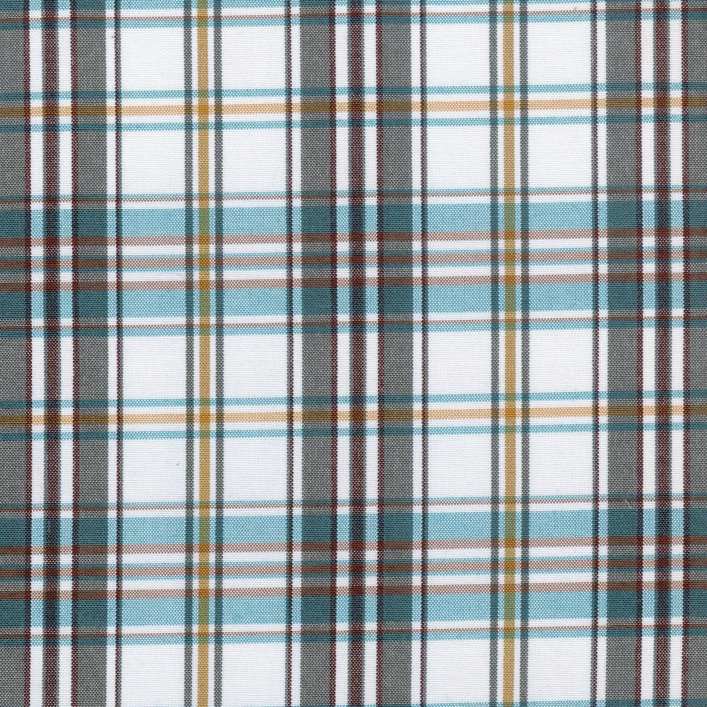 Tela tartán jacquard para uniformes escolares e institucionales; tafetán en azul, blanco, marrón y amarillo (SchoolLine).