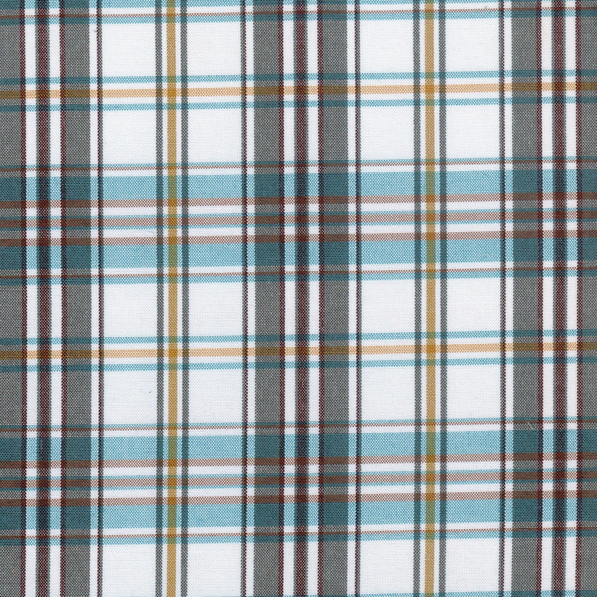 Tela tartán jacquard para uniformes escolares e institucionales; tafetán en azul, blanco, marrón y amarillo (SchoolLine).