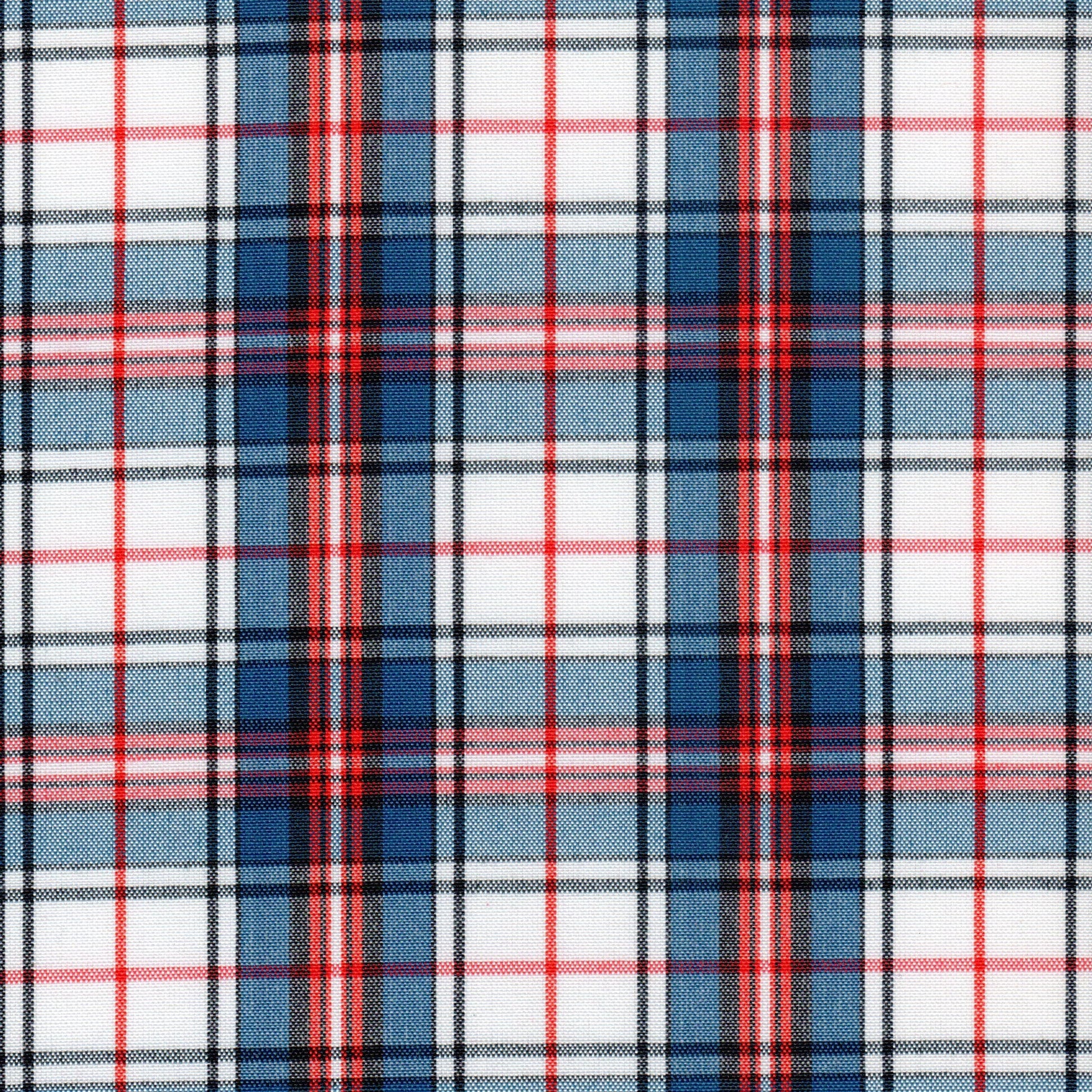 Tela jacquard tafetán de cuadros azul, rojo y blanco para uniformes escolares, SchoolLine.