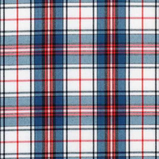 Tela jacquard tafetán de cuadros azul, rojo y blanco para uniformes escolares, SchoolLine.