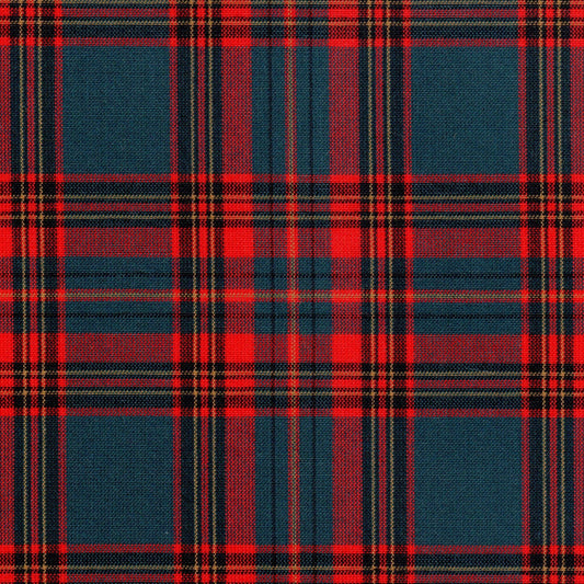 Tela jacquard de poliéster SchoolLine para uniformes escolares; paño a cuadros tartán rojo y azul marino.