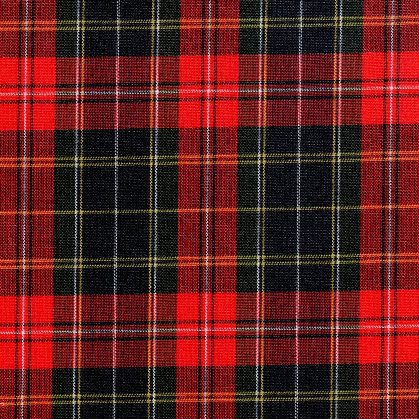 Tela jacquard tafetán cuadros rojos y negros con tiras amarillas; ideal para uniformes escolares e institucionales SchoolLine