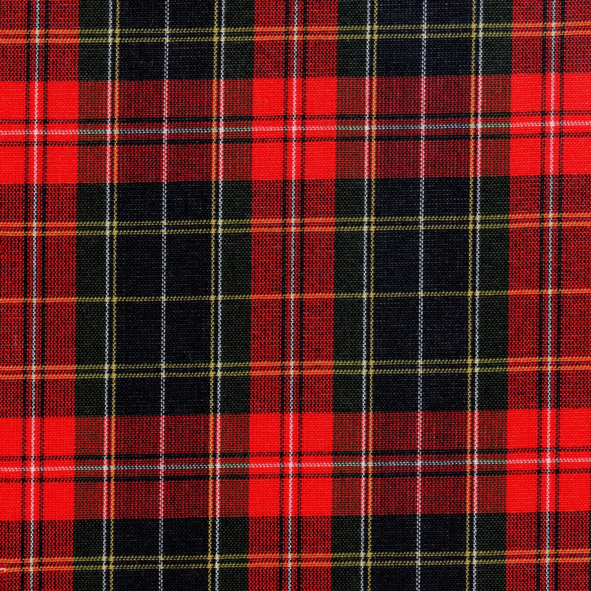 Tela jacquard tafetán cuadros rojos y negros con tiras amarillas; ideal para uniformes escolares e institucionales SchoolLine