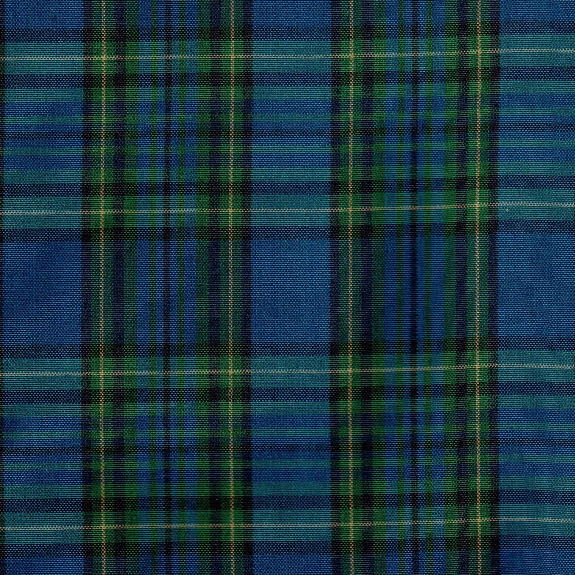 Tela jacquard tafetán SchoolLine para uniformes escolares e institucionales; patrón tartán azul y verde.