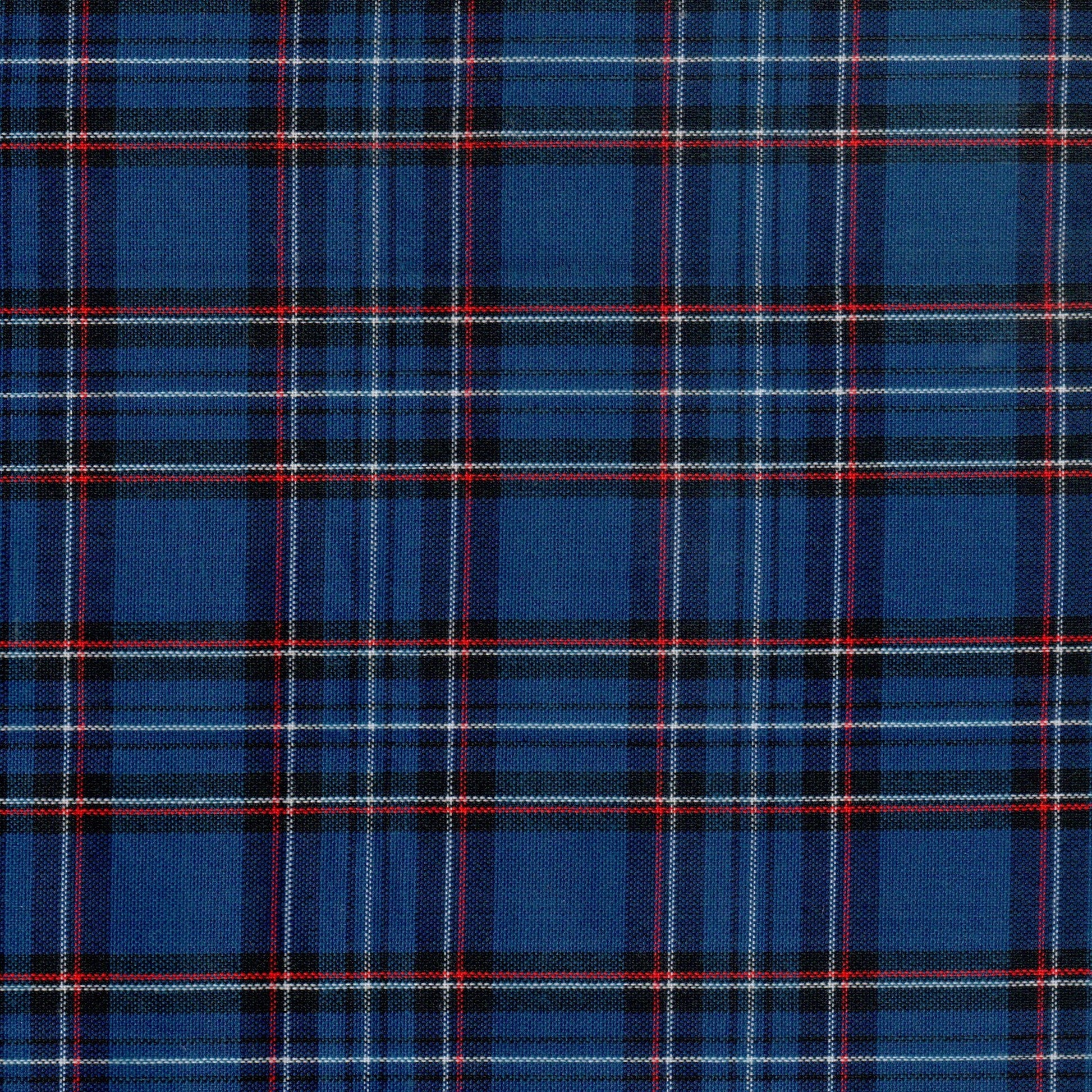 Tela jacquard tafetán azul con cuadros rojos y blancos, ideal para uniformes escolares e institucionales, SchoolLine.