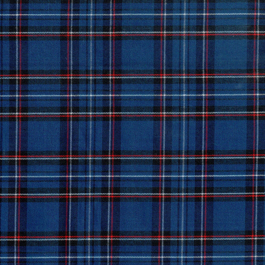 Tela jacquard tafetán azul con cuadros rojos y blancos, ideal para uniformes escolares e institucionales, SchoolLine.