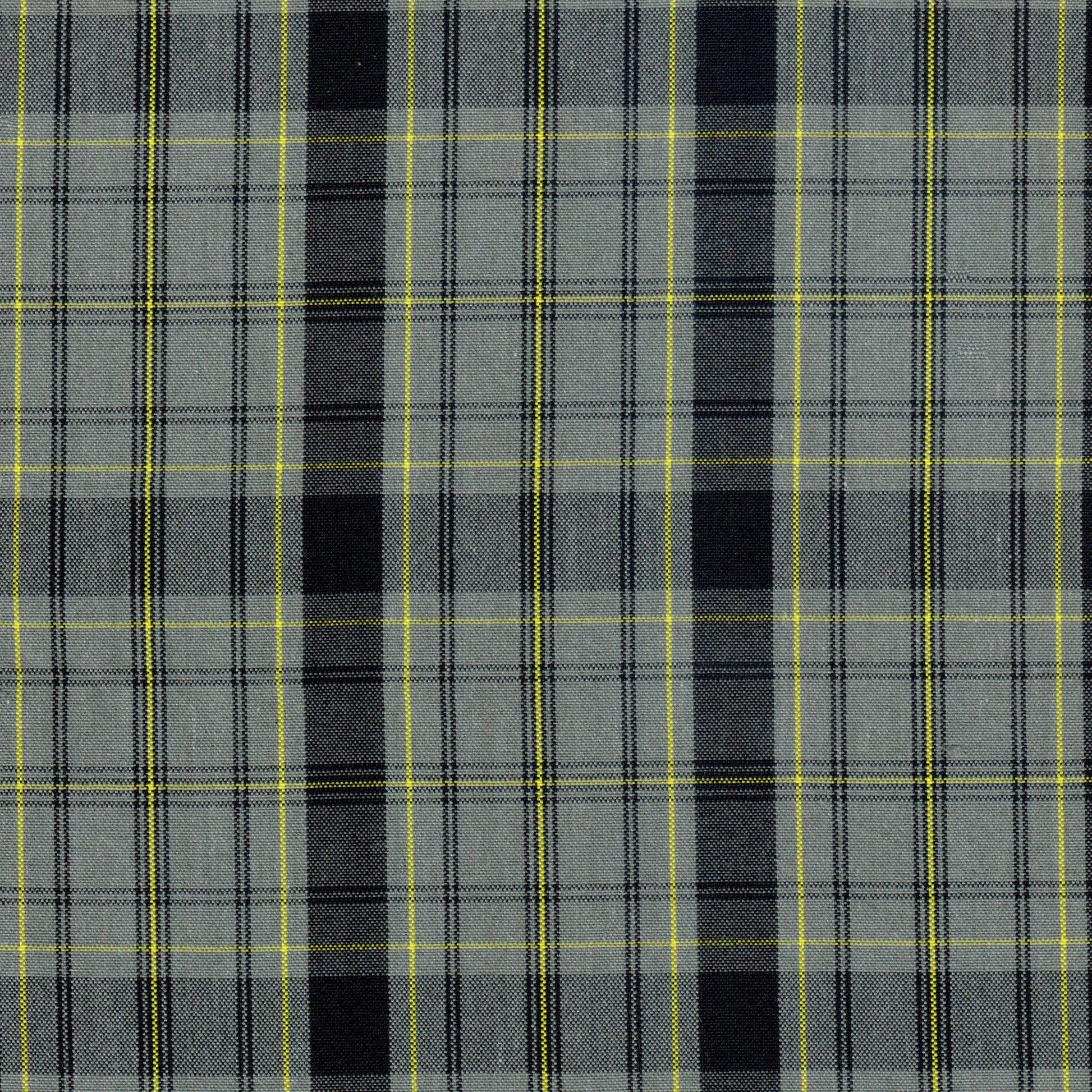 tela de uniforme jaspeada en color gris con franjas negras y lineas negras y amarillas