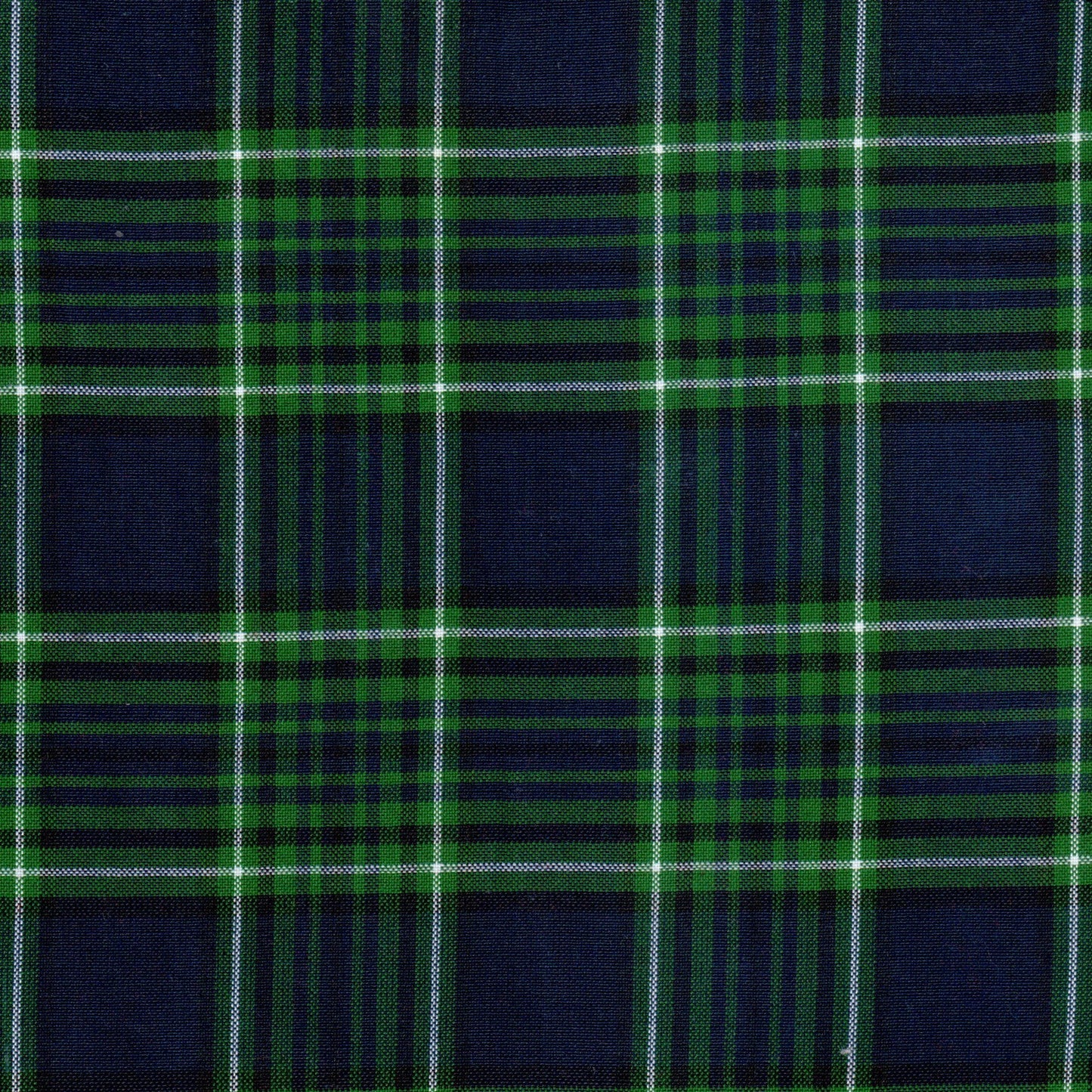 Tela jacquard tafetán SchoolLine; cuadros navy, verde y blanco, ideal para uniformes escolares e institucionales.