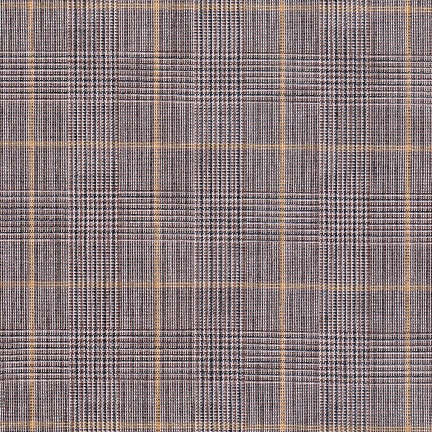 Tela Jacquard tafetán marrón con cuadro y líneas crema/amarillas; ideal para uniformes escolares e institucionales SchoolLine