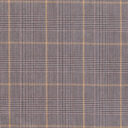 Tela Jacquard tafetán marrón con cuadro y líneas crema/amarillas; ideal para uniformes escolares e institucionales SchoolLine