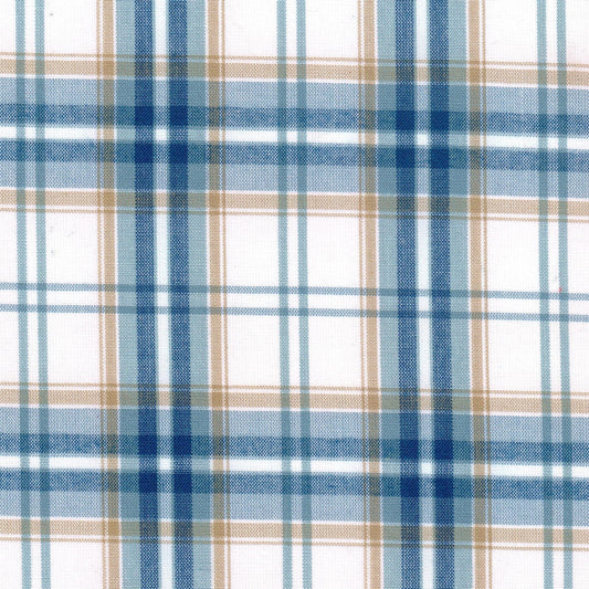 Tela jacquard a cuadros en azul, beige y blanco; ideal para uniformes escolares e institucionales SchoolLine