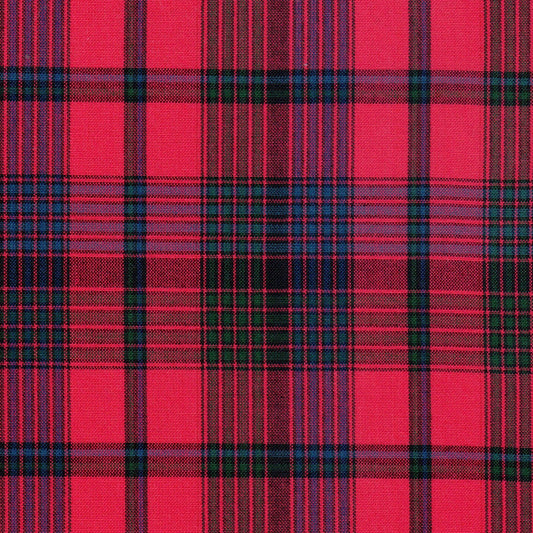 Tela jacquard SchoolLine 13033016 roja con cuadros tartán azul y negro; ideal para uniformes escolares e institucionales.