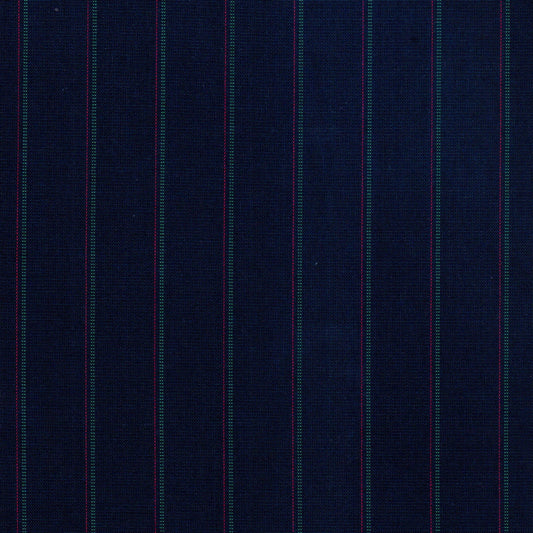 Tela Jacquard SchoolLine tafetán azul con rayas verde y roja; ideal para uniformes escolares e institucionales.