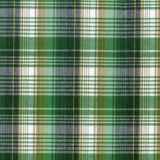 Tela Jacquard tafetán verde, beige y blanco con patrón tartán; tela para uniformes escolares SchoolLine
