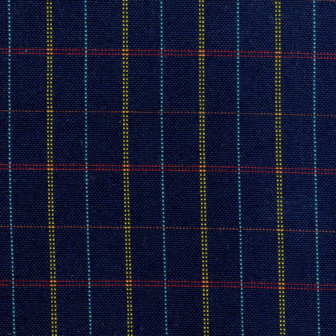 Tela Jacquard 13033040 Poly Kent azul marino con cuadros amarillos y turquesa, detalles rojos; ideal para uniformes escolares SchoolLine