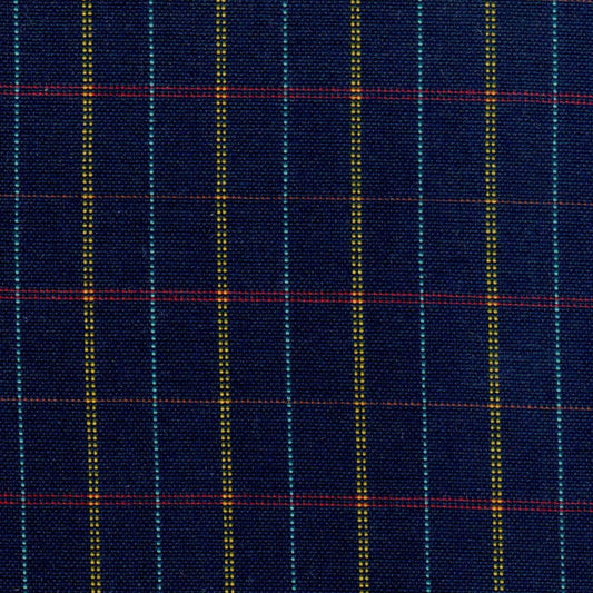 Tela Jacquard 13033040 Poly Kent azul marino con cuadros amarillos y turquesa, detalles rojos; ideal para uniformes escolares SchoolLine