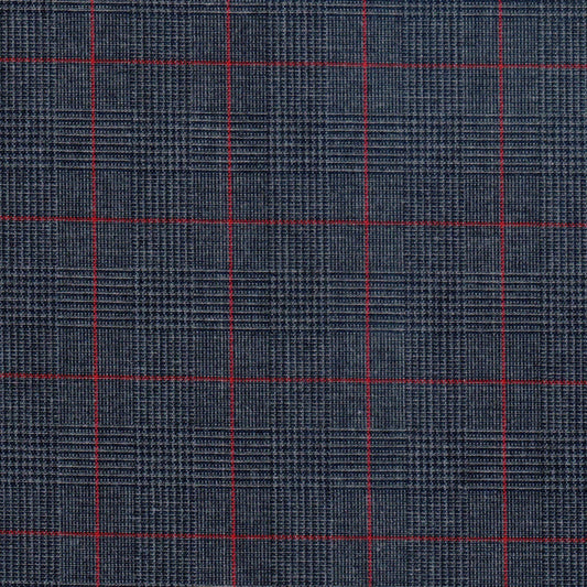 Tela poly kent jaspeada azul marino con cuadros rojos, ideal para uniformes escolares e institucionales, SchoolLine.