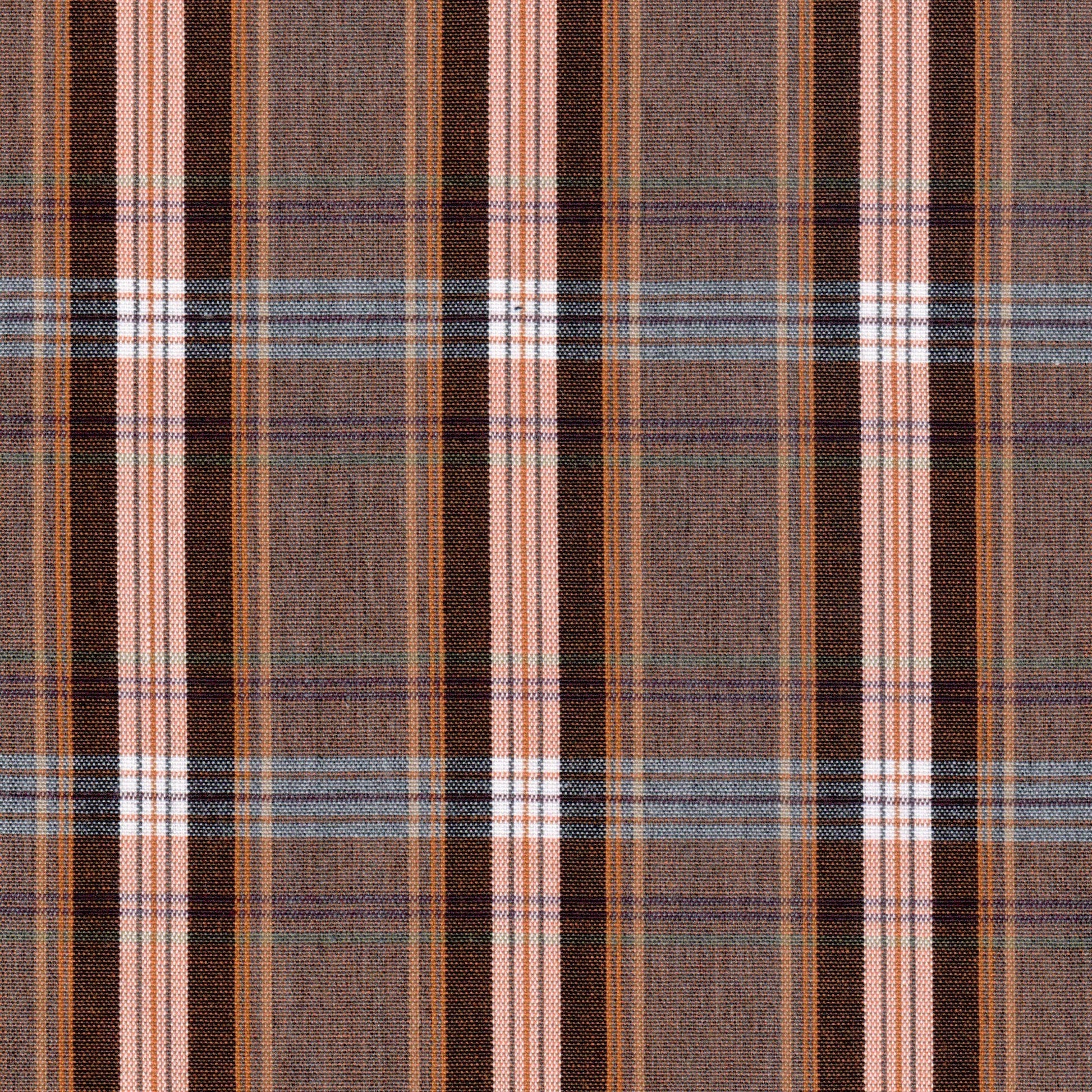 Tela SchoolLine 13034005 jacquard jaspeada en marrón, beige y azul con rayas plaid; perfecta para uniformes escolares.