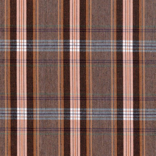 Tela SchoolLine 13034005 jacquard jaspeada en marrón, beige y azul con rayas plaid; perfecta para uniformes escolares.