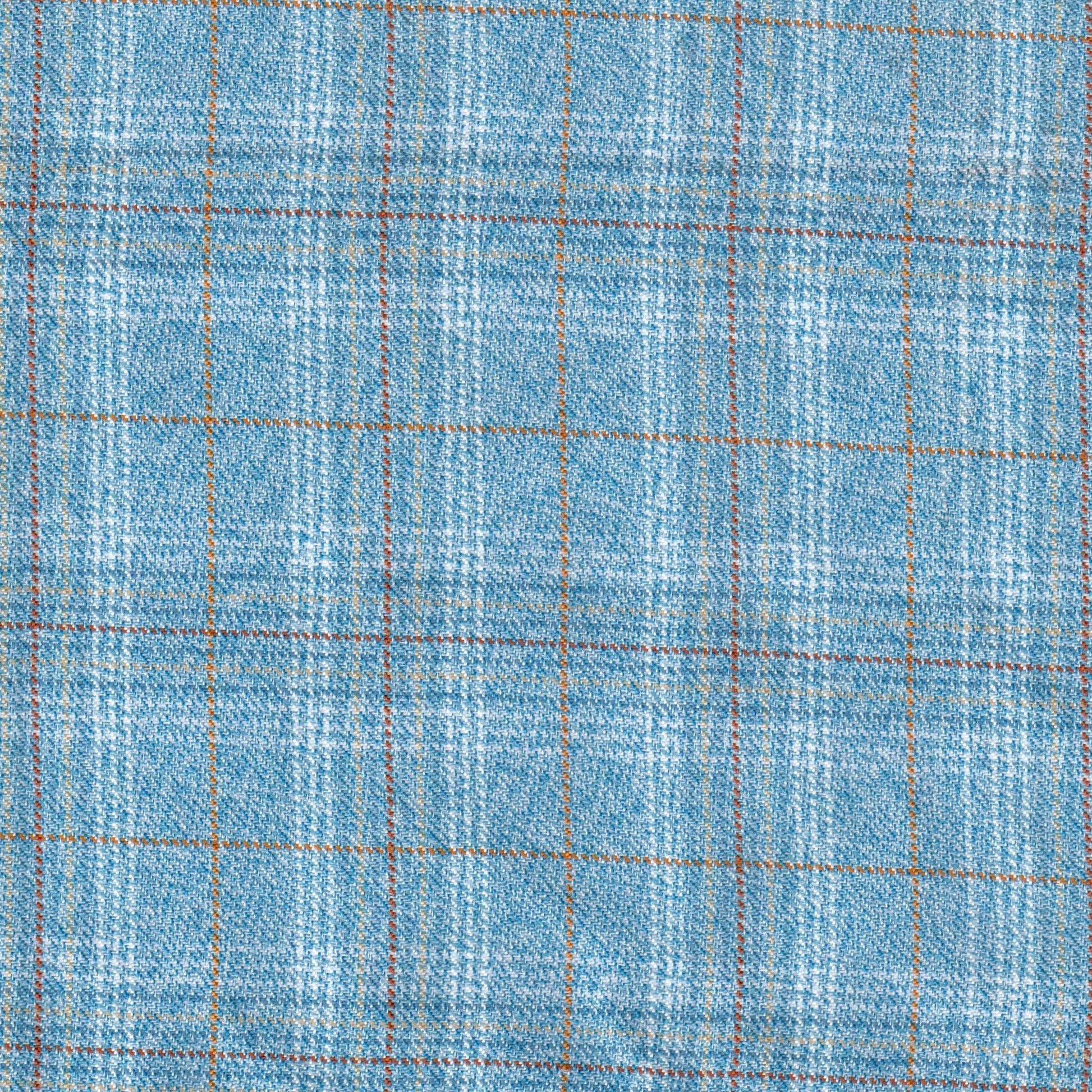 Tela jacquard moline azul con cuadros naranja, ideal para uniformes escolares e institucionales, de SchoolLine