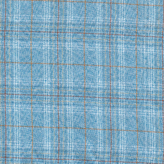 Tela jacquard moline azul con cuadros naranja, ideal para uniformes escolares e institucionales, de SchoolLine