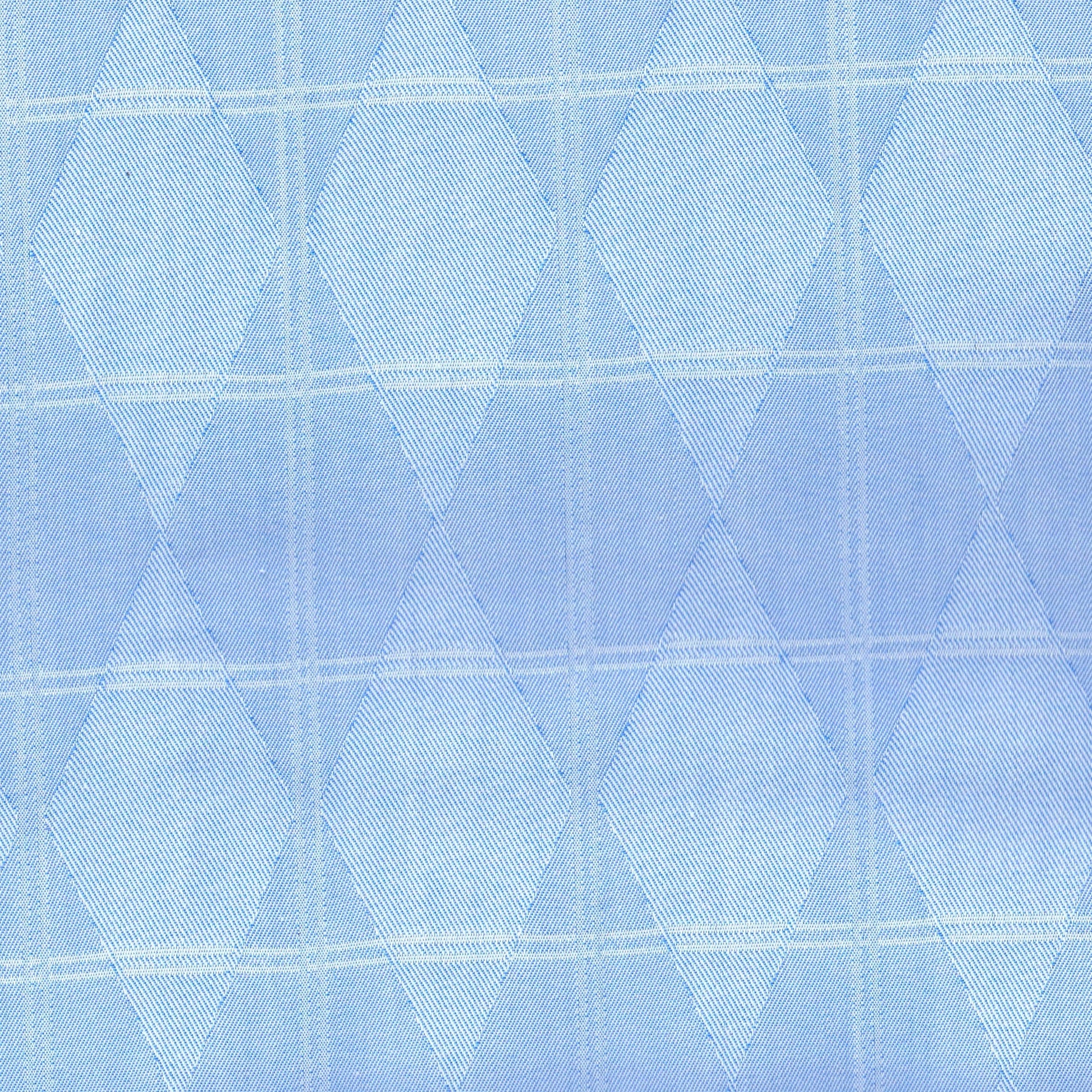 Tela indigo claro SchoolLine con patrón de rombos y líneas, ideal para uniformes escolares.