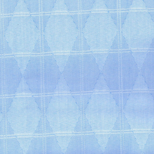 Tela indigo claro SchoolLine con patrón de rombos y líneas, ideal para uniformes escolares.