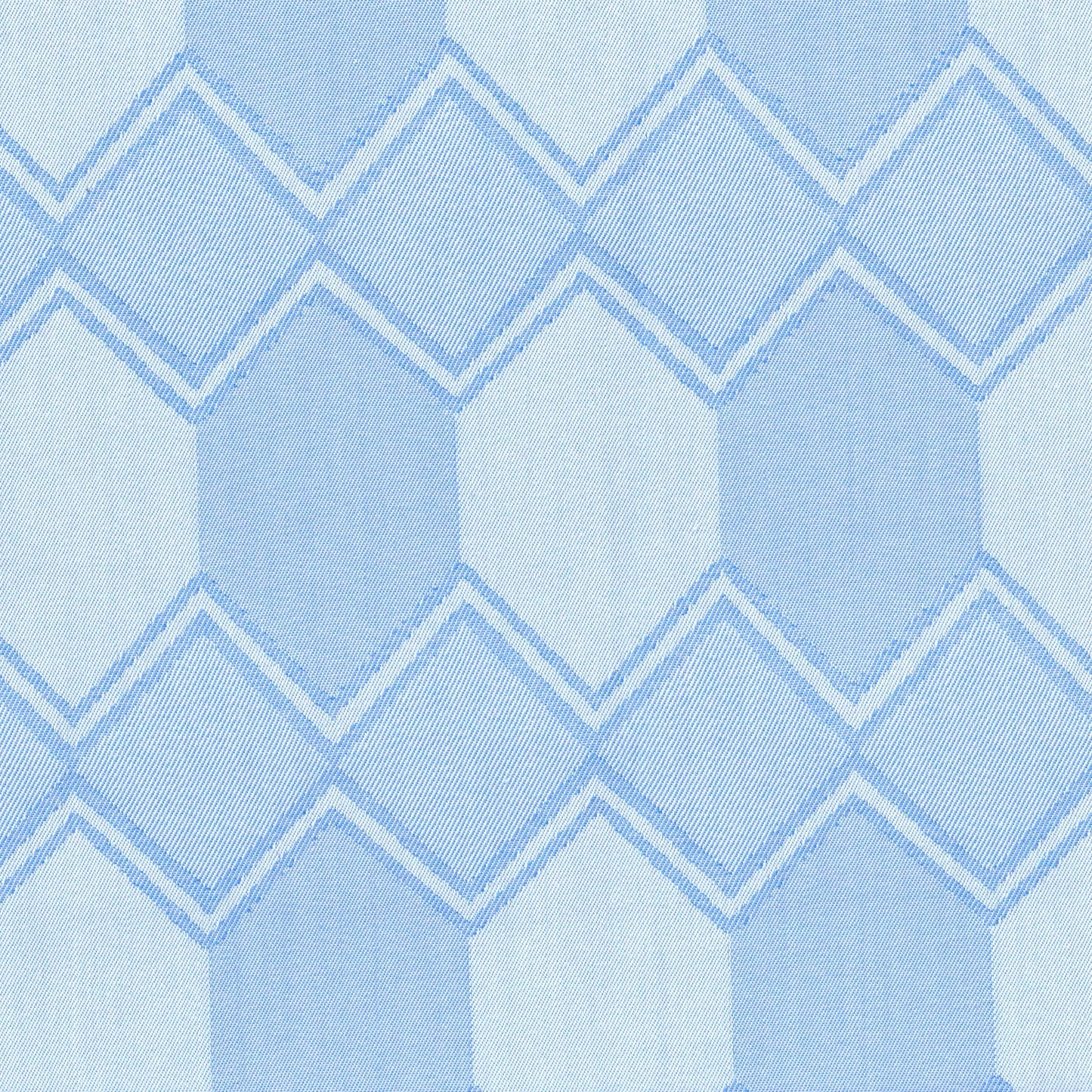 Tela de poliéster azul índigo claro con patrón zigzag, ideal para uniformes escolares e institucionales SchoolLine.