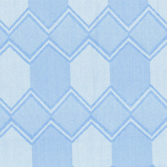Tela de poliéster azul índigo claro con patrón zigzag, ideal para uniformes escolares e institucionales SchoolLine.