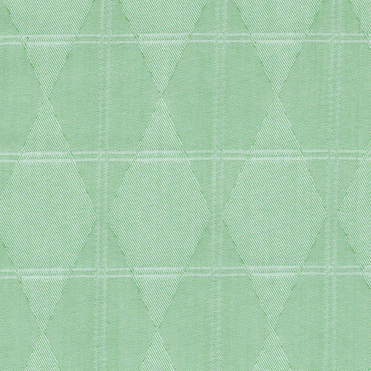 Tela verde claro con patrón geométrico de rombos; poliéster SchoolLine para uniformes escolares e institucionales.