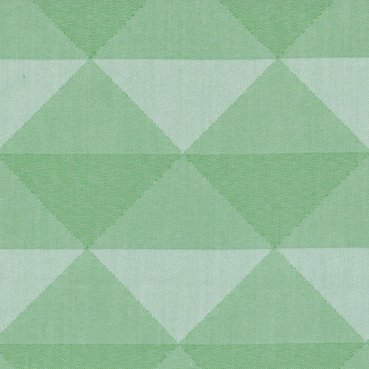 Tela SchoolLine Indigo clear para uniformes; verde claro y verde esmeralda con patrón geométrico, ideal para uniformes escolares e institucionales.