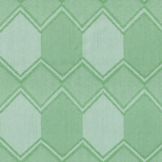 Tela para uniforme SchoolLine en verde claro y verde esmeralda con rombos en zigzag, ideal para uniformes escolares.