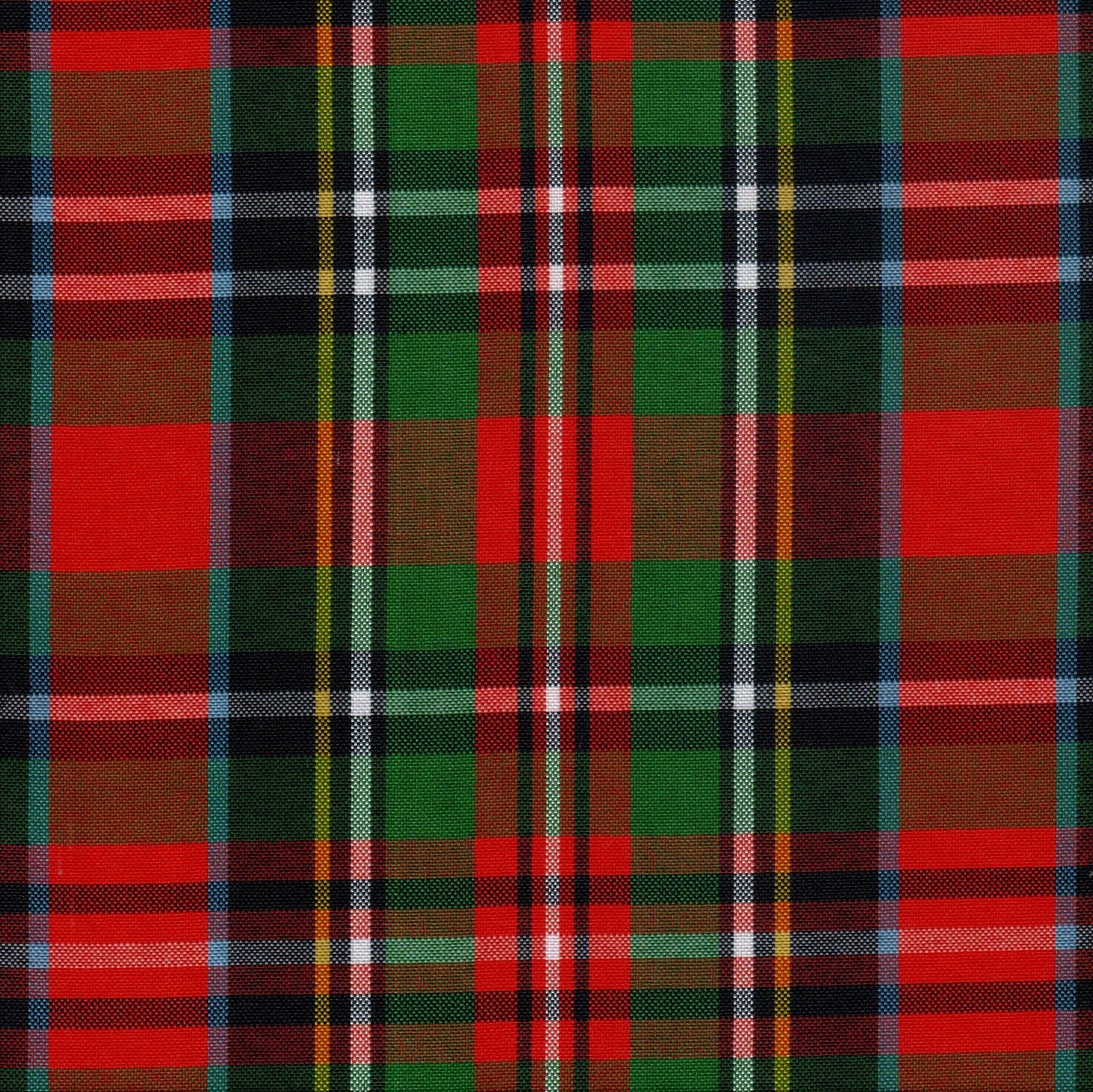 Tela escocesa de poliéster SchoolLine, diseño a cuadros en rojo, verde y negro, ideal para uniformes escolares.