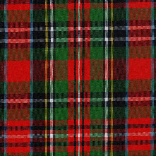 Tela escocesa de poliéster SchoolLine, diseño a cuadros en rojo, verde y negro, ideal para uniformes escolares.