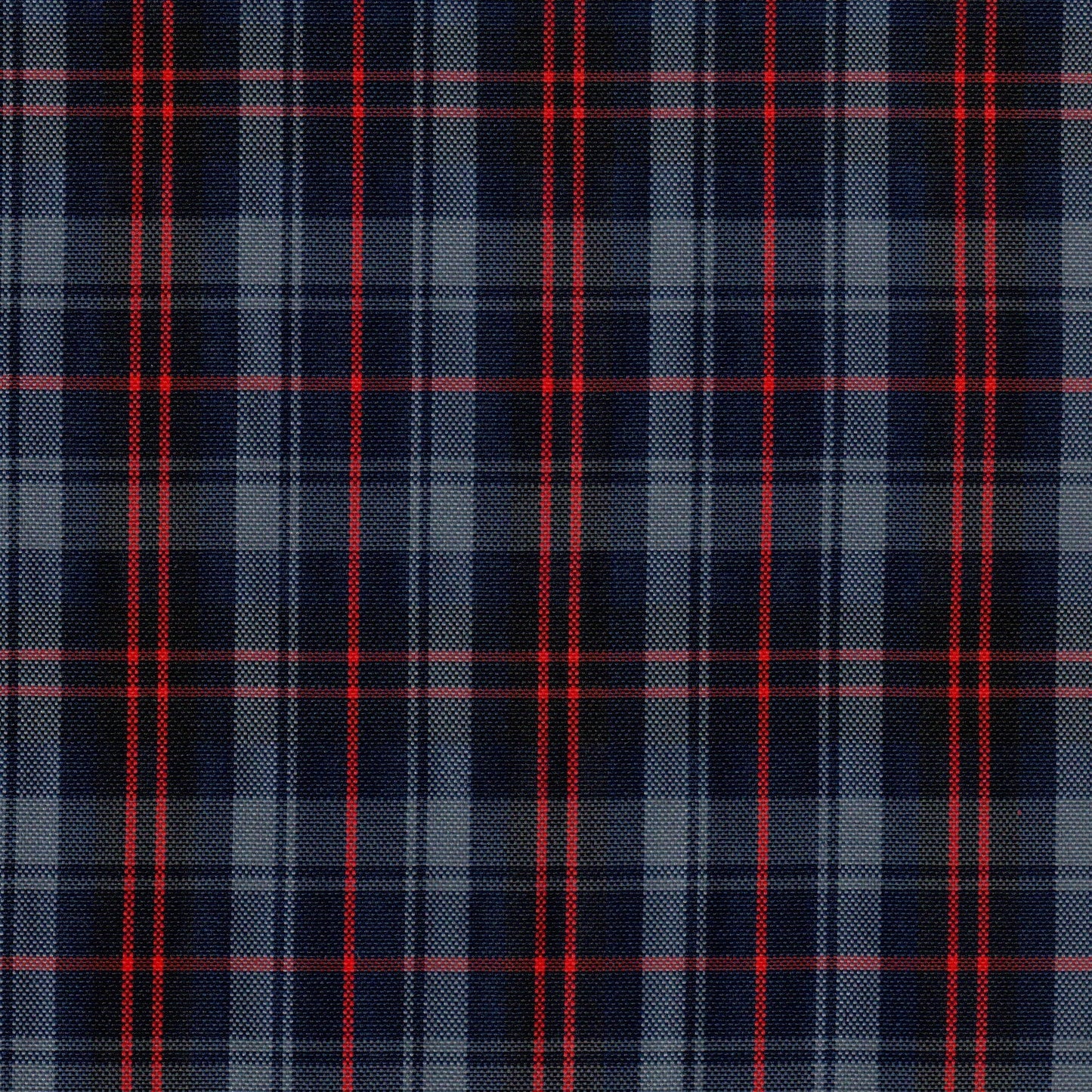 Tela escocesa de poliéster SchoolLine, azul marino con líneas rojas, ideal para uniformes escolares e institucionales.