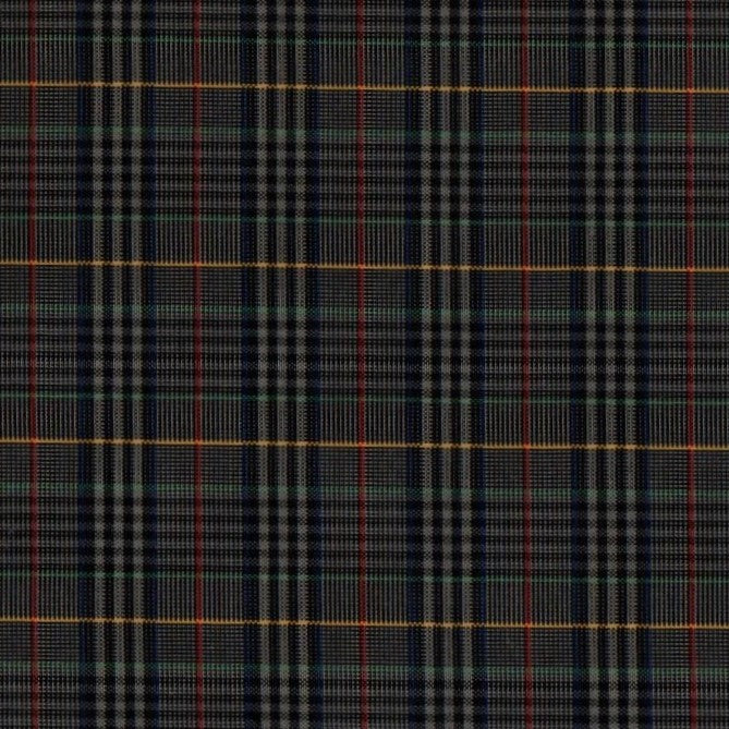 Tela escocesa de poliéster SchoolLine, diseño a cuadros en negro, gris, rojo y verde; ideal para uniformes escolares e institucionales.