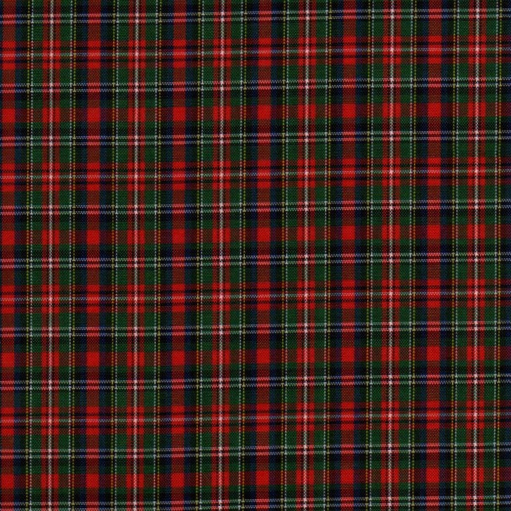 Tela escocesa de poliéster SchoolLine en tartán rojo, verde y azul con líneas blancas, ideal para uniformes escolares.