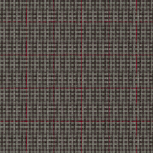 Tela escocesa de poliéster SchoolLine, tartán gris y negro con líneas rojas, para uniformes escolares.