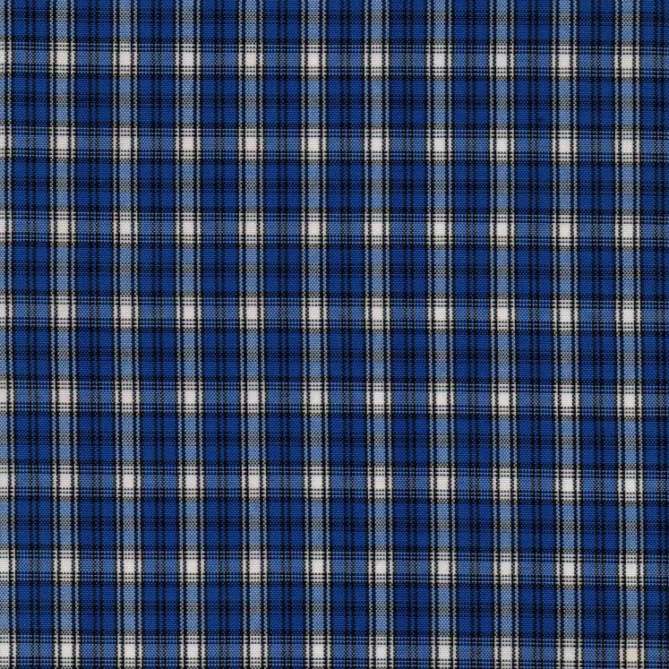 Tela escocesa de poliéster SchoolLine azul y negro con cuadros; ideal para uniformes escolares e institucionales.