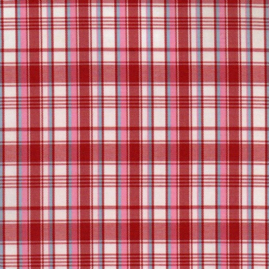 Tela escocesa de poliéster SchoolLine, rojo y blanco a cuadros tartán, ideal para uniformes escolares e institucionales.