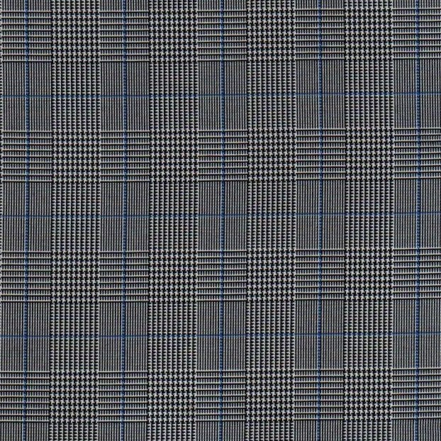 Tela escocesa de poliéster SchoolLine 13001031, gris con cuadros azules, ideal para uniformes escolares e institucionales.
