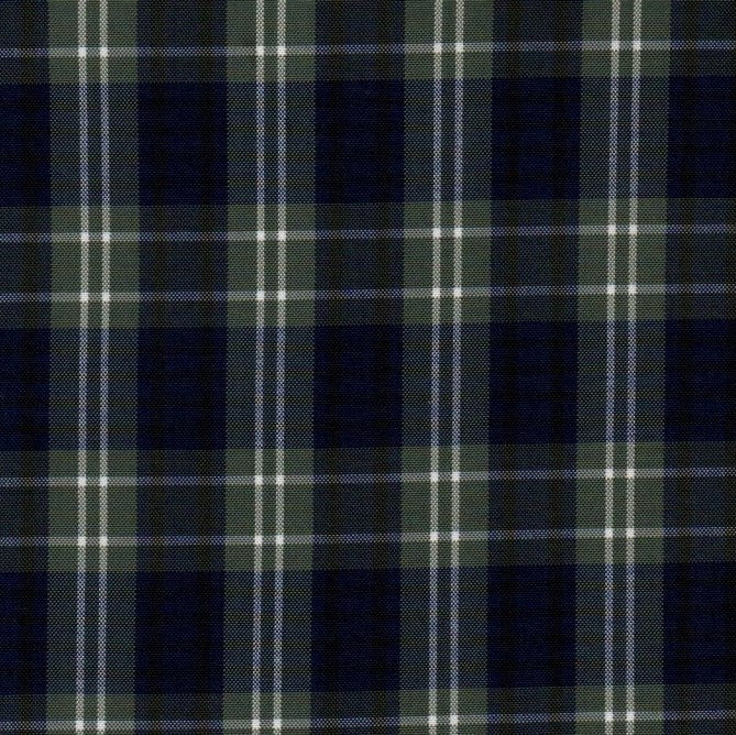 Tela escocesa de poliéster, diseño tartán navy con verde y blanco; ideal para uniformes escolares e institucionales SchoolLine